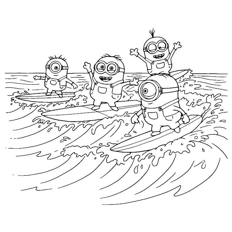 Minions Surfing Coloring Page