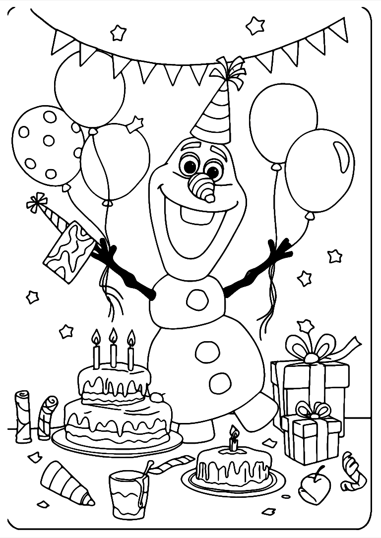 Olaf Birthday Party Coloring Page