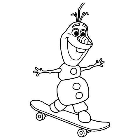 Olaf auf Skateboard Coloring Page