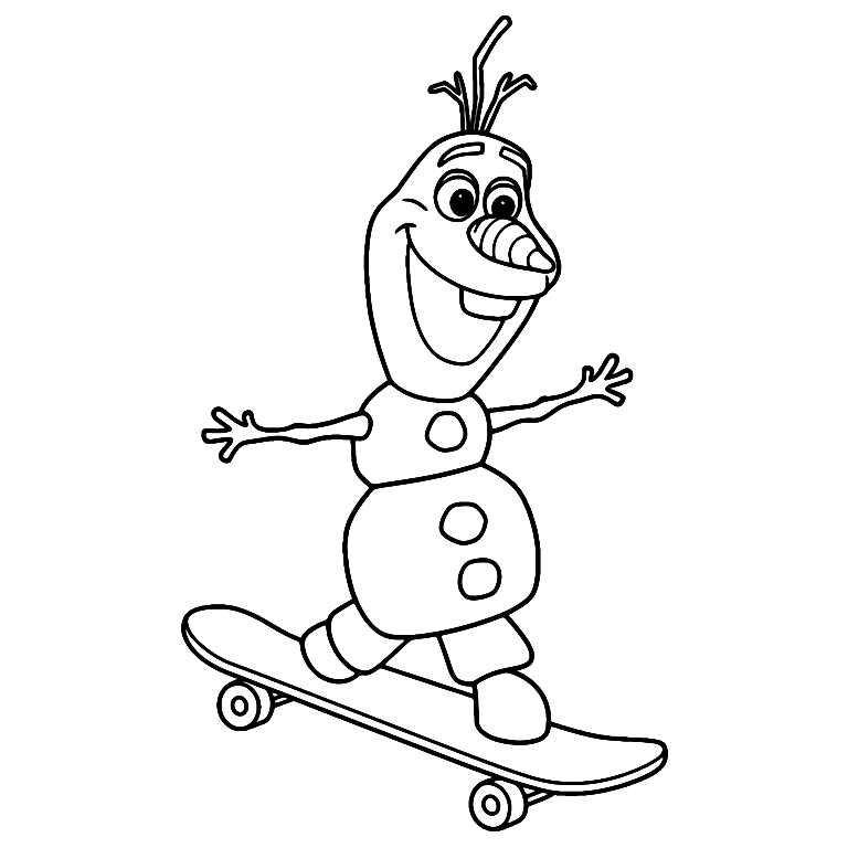 Olaf On Skateboard Coloring Page