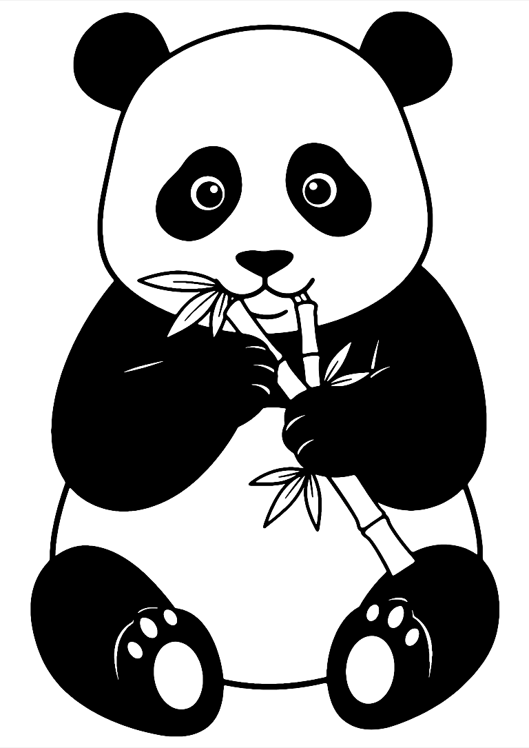 Panda Bear With Bamboo Coloring Page