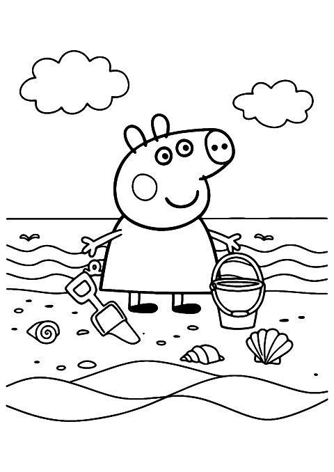 peppa gris på stranden Coloring Page