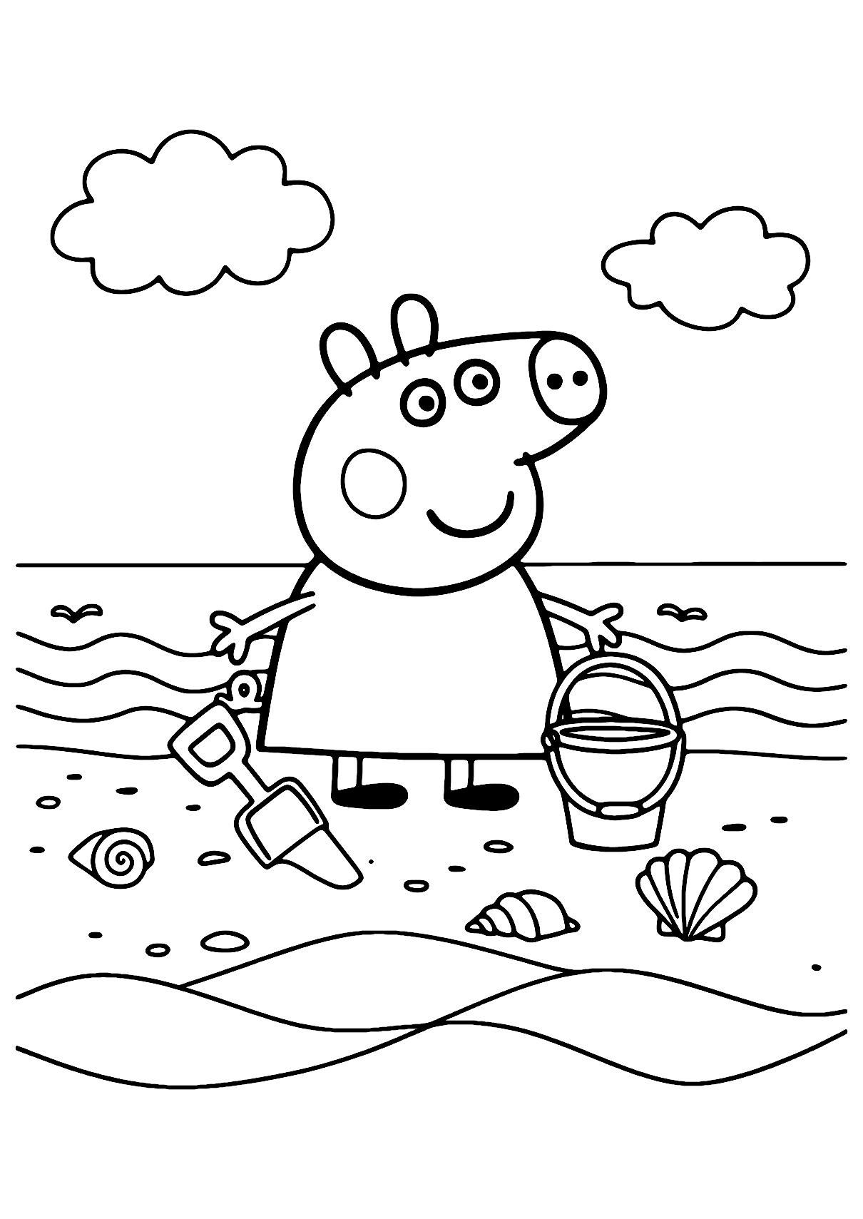 Peppa Pig At The Beach Coloring Page