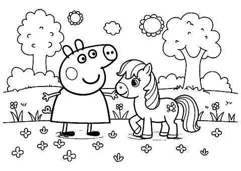 peppa pig y pequeño poni