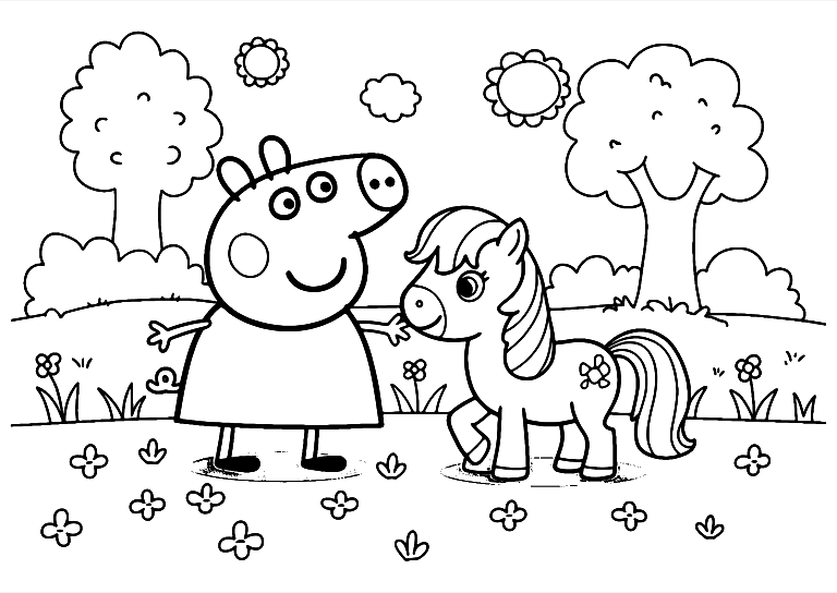 Peppa Pig And Little Pony Coloring Page