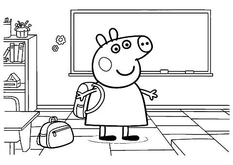 peppa pig di sekolah Coloring Page