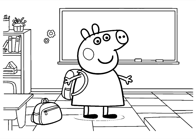 Peppa Pig At School Coloring Page