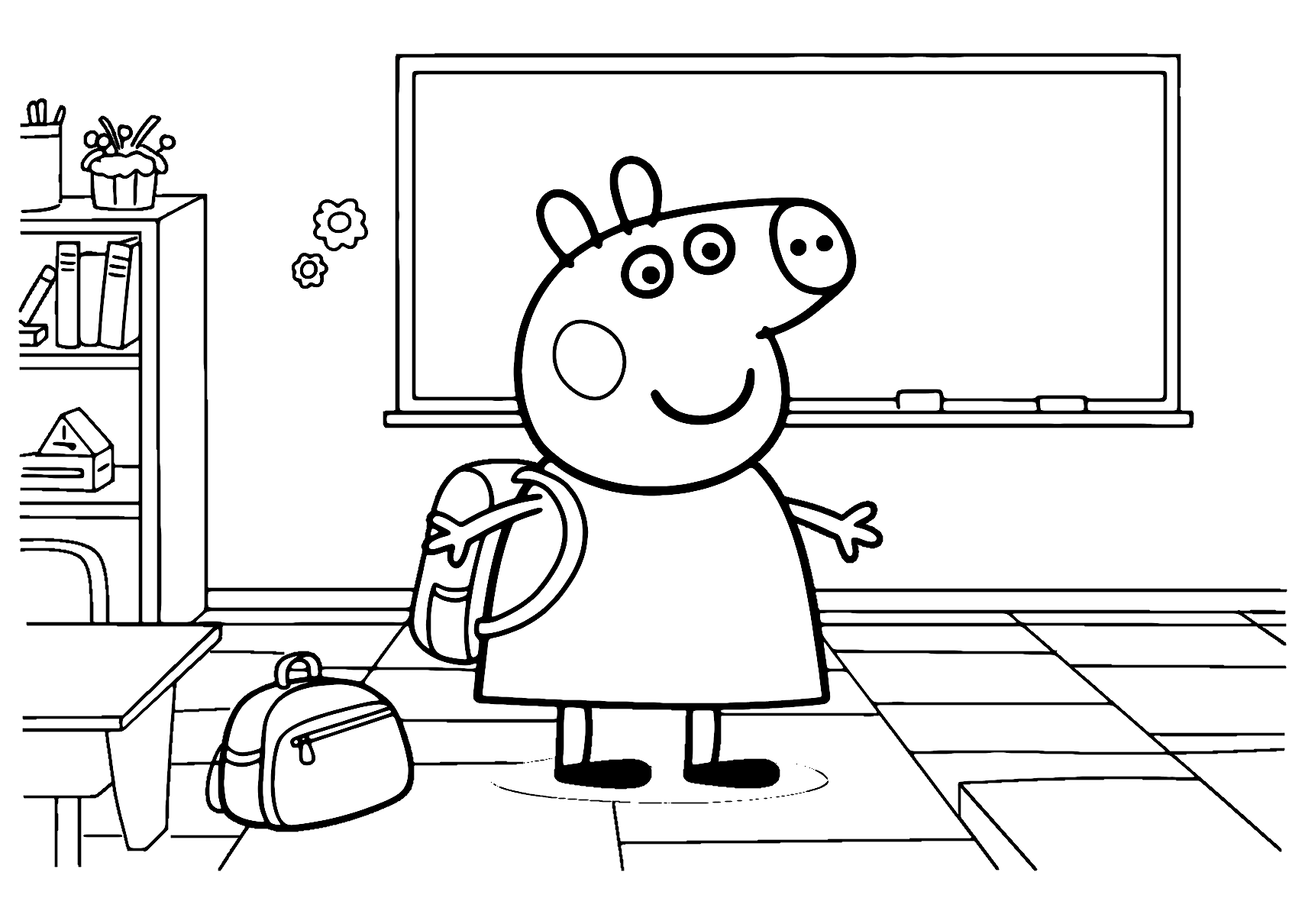 Peppa Pig At School Coloring Page