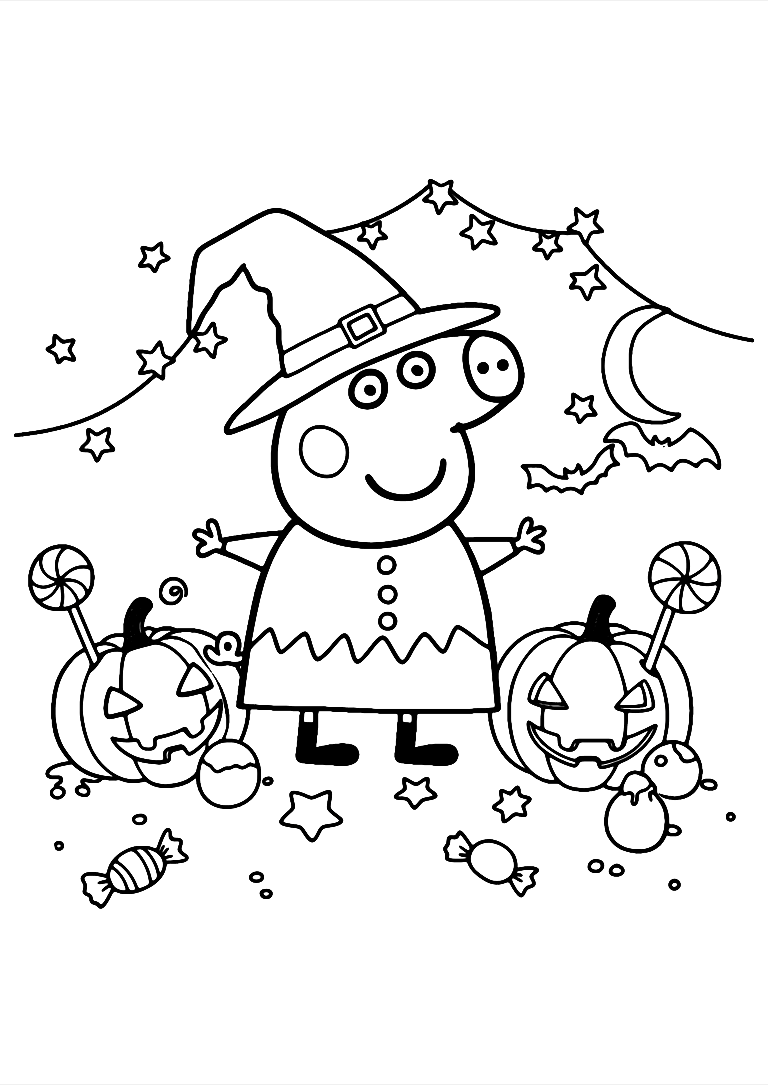 Peppa Pig Halloween Party Coloring Page