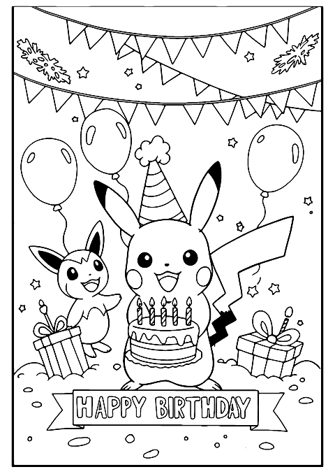 pokemon birthday card Coloring Page