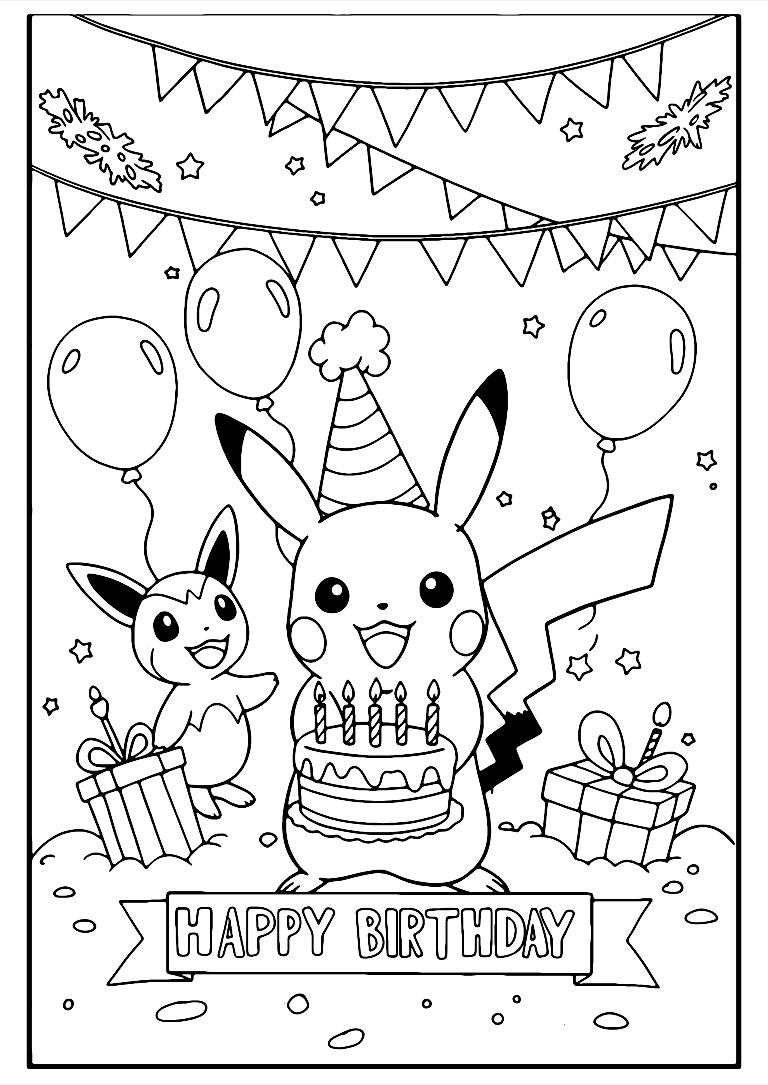 Coloriage Carte Anniversaire Pokemon