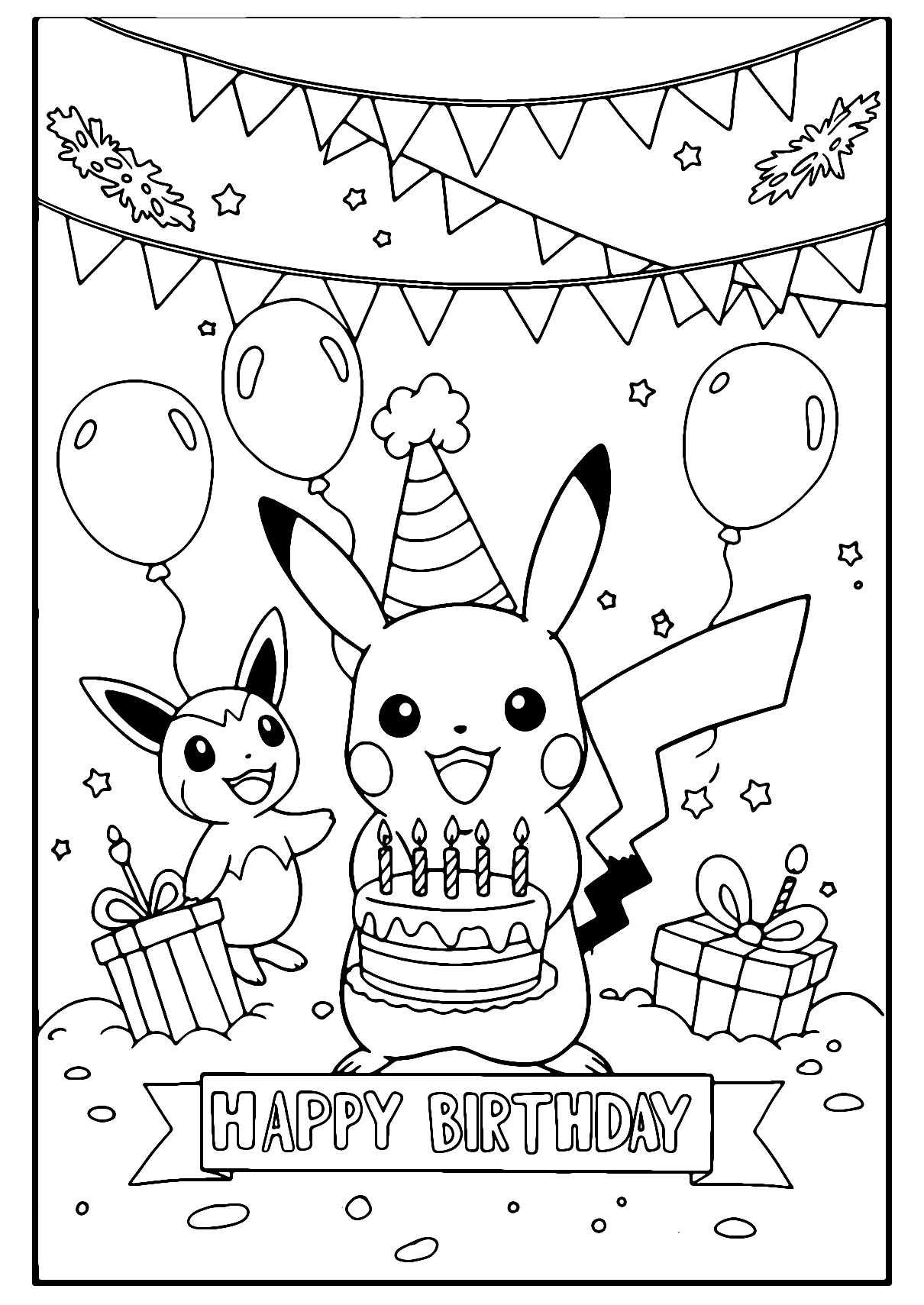 Cartão De Aniversário Pokemon Para Colorir