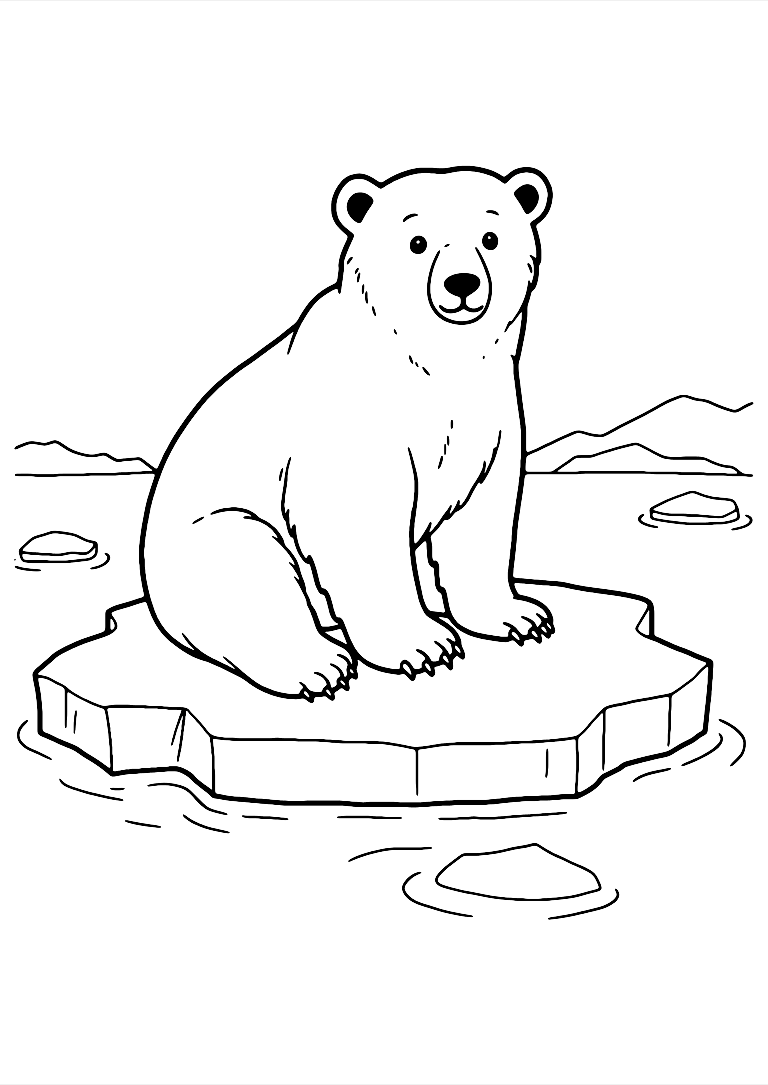 Polar Bear On Ice Coloring Page