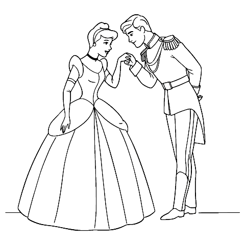 Príncipe besando la mano de Cenicienta Coloring Page