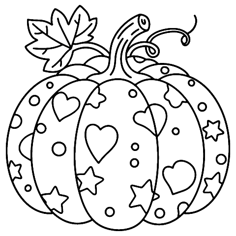 Calabaza con estrellas y corazones Coloring Page