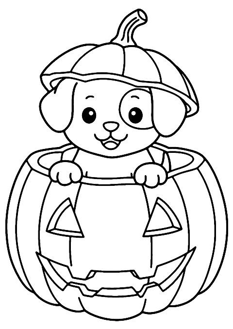 Puppy in a Pumpkin Coloring Page