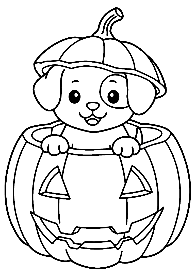 Puppy In A Pumpkin Coloring Page