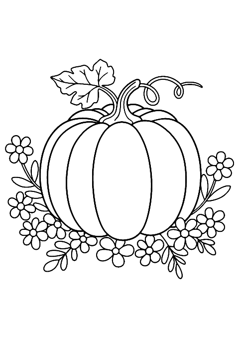 Çiçeklerle balkabağı Coloring Page