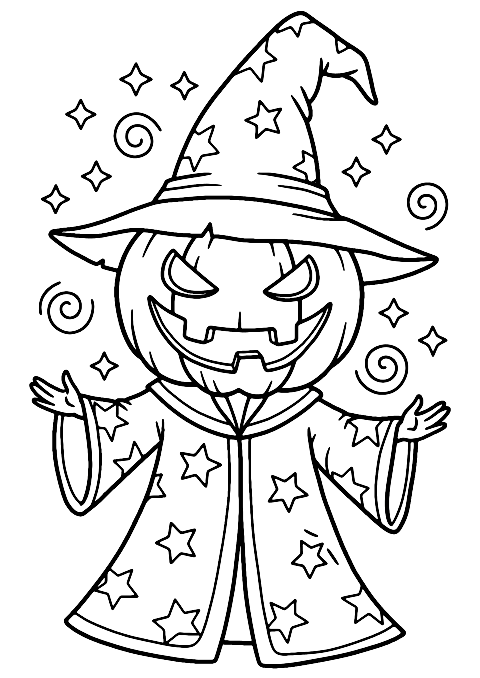 Pumpkin Wizard Coloring Page