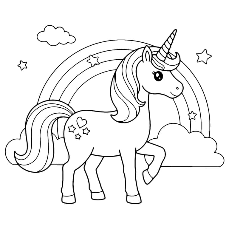 Rainbow Unicorn Coloring Page