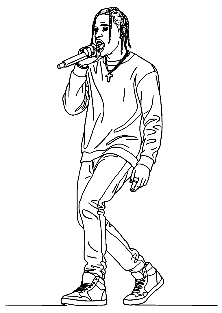 Dibujo De Travis Scott Pose Con Micrófono Para Colorear