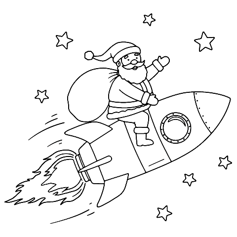 Santa op een raket Coloring Page