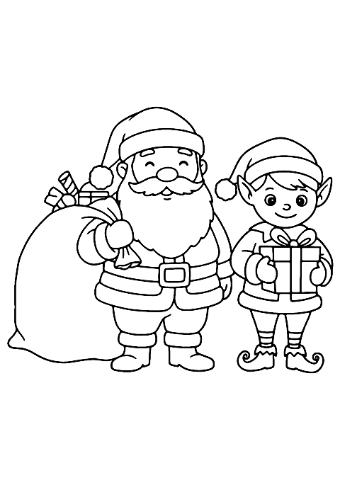 santa a skřítek Coloring Page