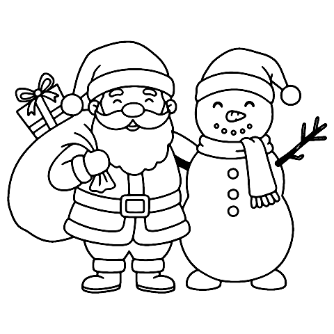 joulupukki ja lumiukko Coloring Page