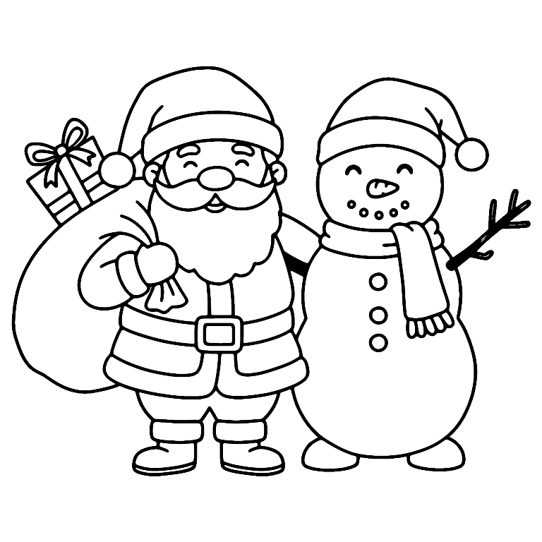 Coloriage Père Noël Et Bonhomme De Neige