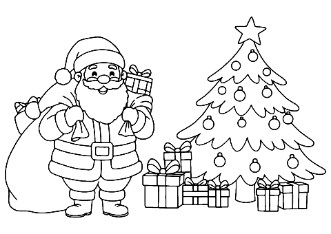 Święty Mikołaj Rozdaje Prezenty Coloring Page