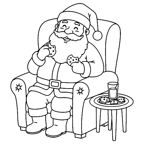 A Mikulás süteményt eszik Coloring Page