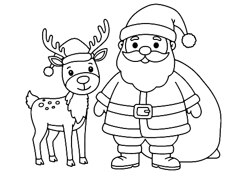 Mikulás és egy Rénszarvas Coloring Page