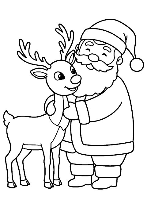 Mikulás megöleli Rudolfot Coloring Page