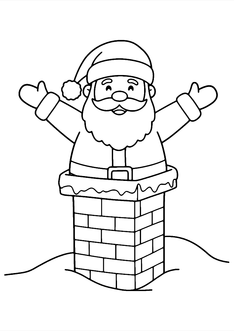 Desenho De Papai Noel Na Chaminé Para Colorir