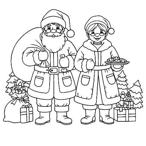 산타와 산타 할머니 Coloring Page