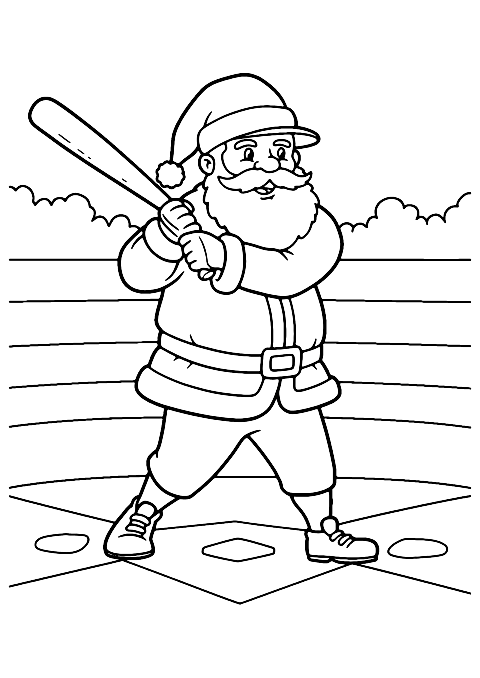 santa playing baseball Coloring Page