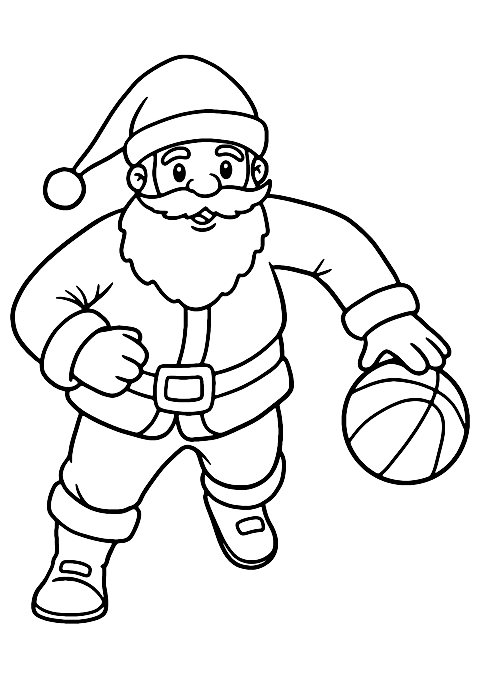 santa playing basketball Coloring Page