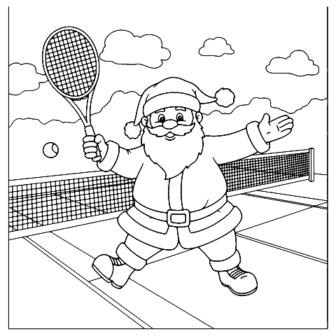 santa playing tennis Coloring Page