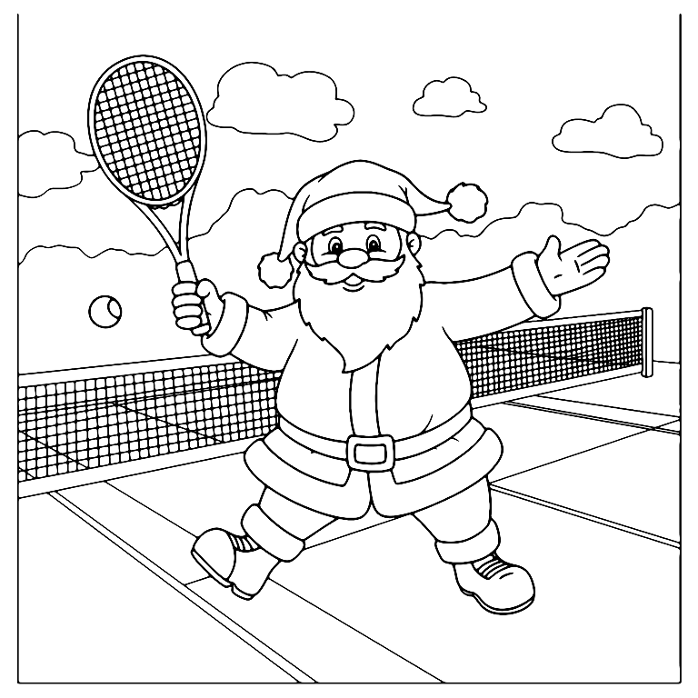 Santa Playing Tennis Coloring Page