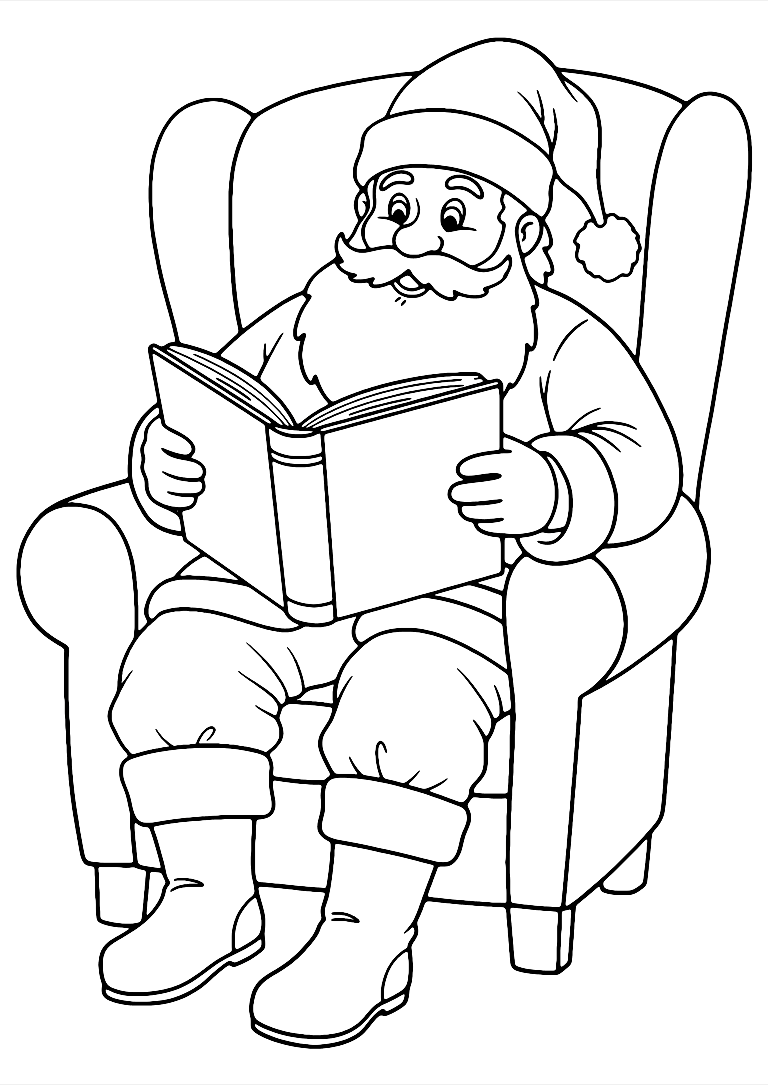 Santa Reading A Book Coloring Page