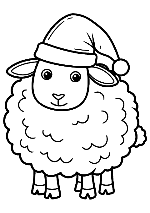 santa sheep Coloring Page