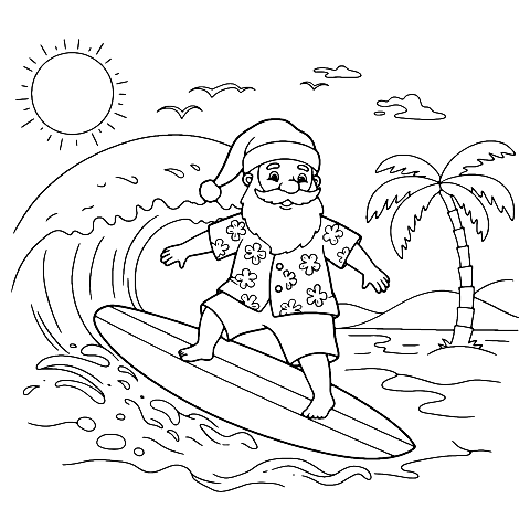 santa berselancar Coloring Page