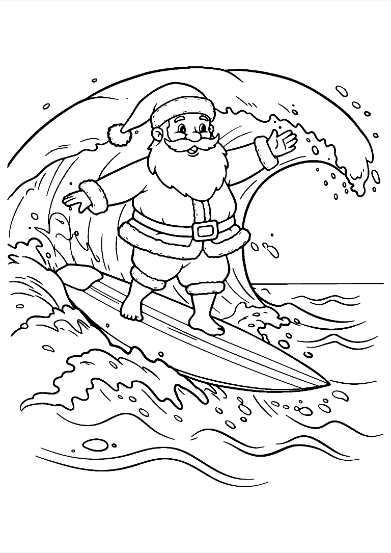 Desenho De Papai Noel Surfando Para Colorir