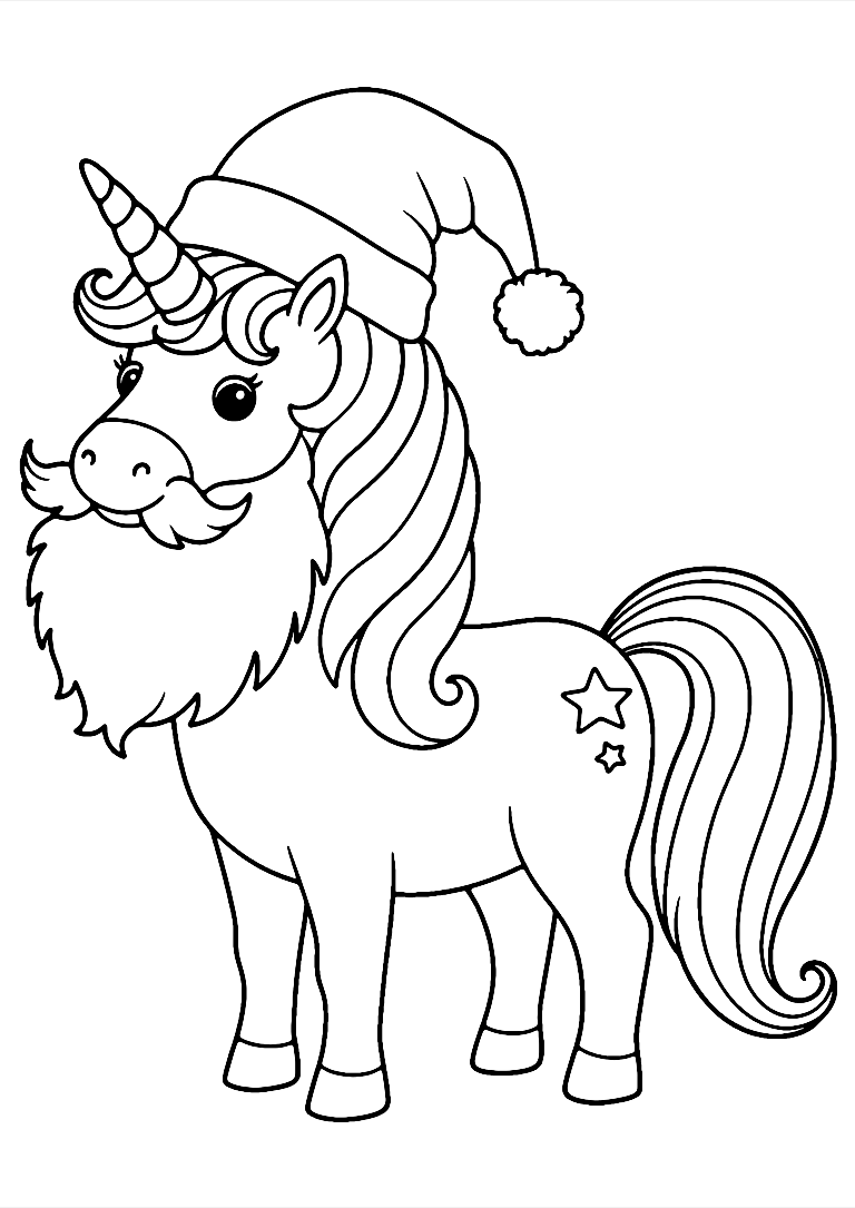 Disegno Da Colorare Di Unicorno Babbo Natale