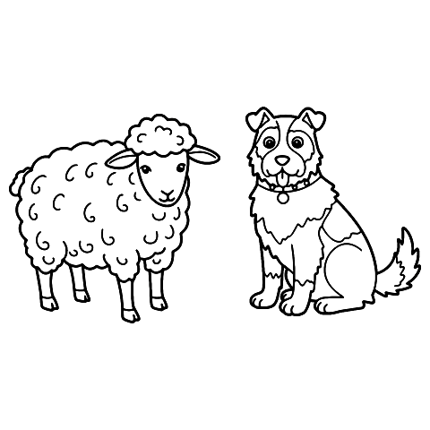 schaap en hond Coloring Page