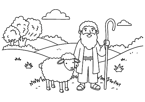 păstor și oi Coloring Page