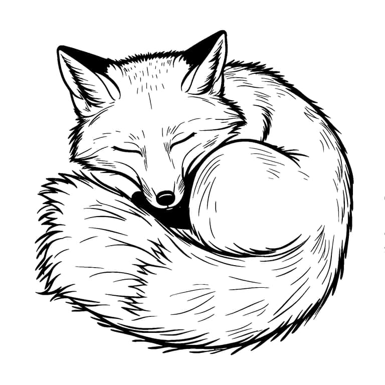 Sleeping Fox Coloring Page