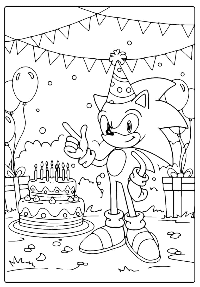 Sonic Birthday Coloring Page