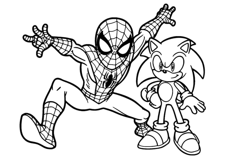 Spiderman And Sonic Coloring Page