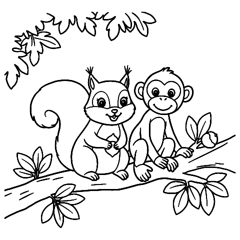 eekhoorn en aap Coloring Page